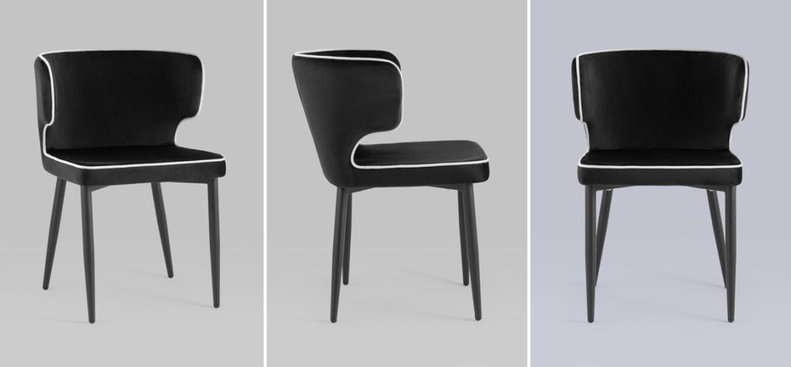 Стул Mateo Chair Черный Велюр с Белым кантом
