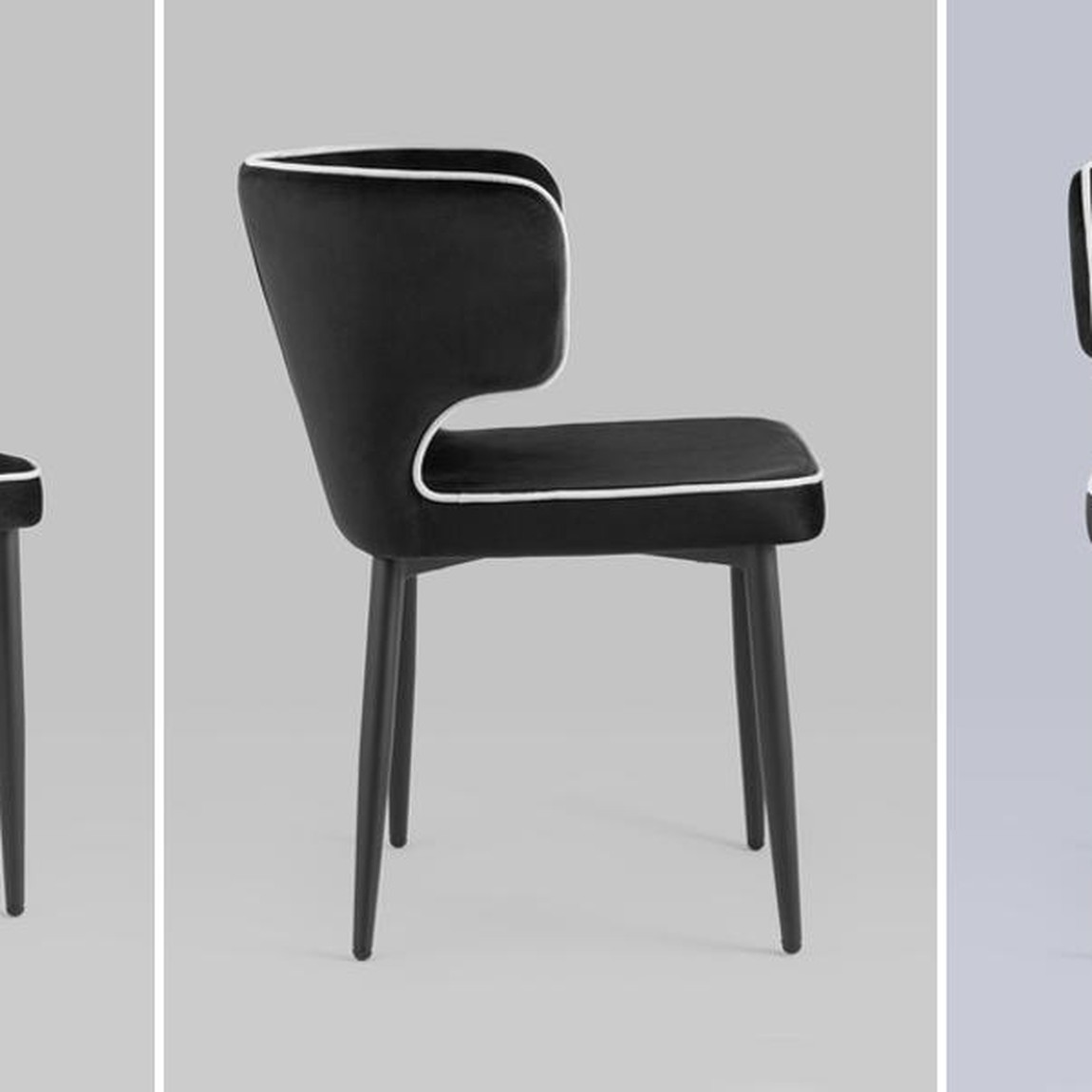 Стул Mateo Chair Черный Велюр с Белым кантом