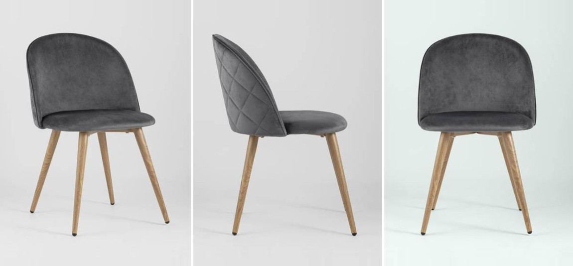 Стул Miruna Chair Спинка Ромбы Серый Велюр