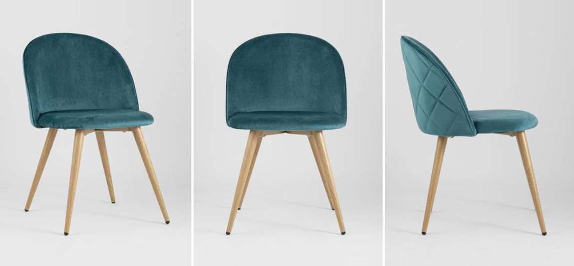 Стул Miruna Chair Спинка Ромбы Синий Велюр