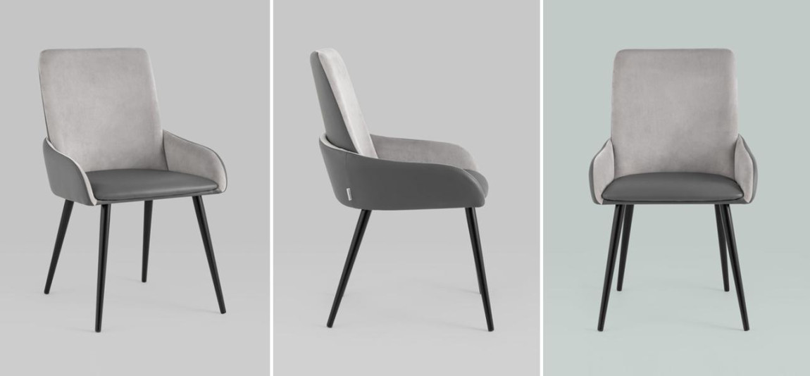 Стул Munchen Chair Серая Экокожа Серый Велюр