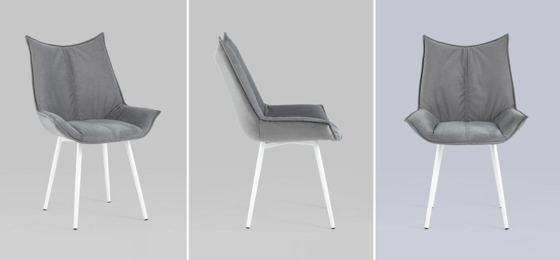 Стул Oslo Chair Серый Велюр Белый Металл