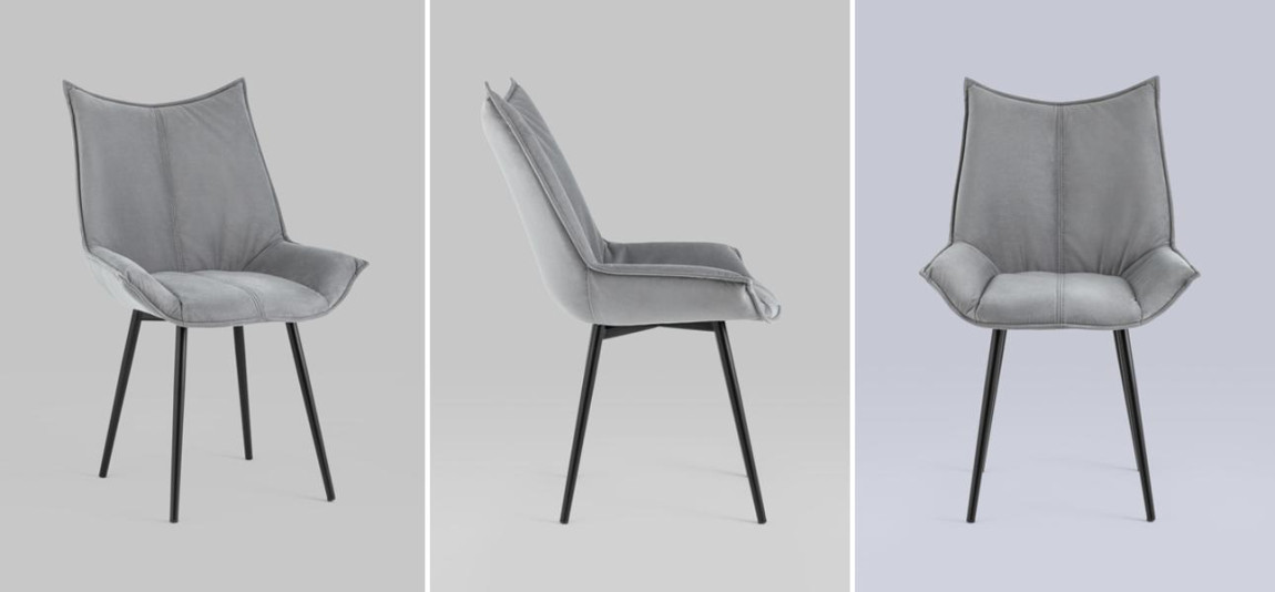 Стул Oslo Chair Серый Велюр Черный Металл