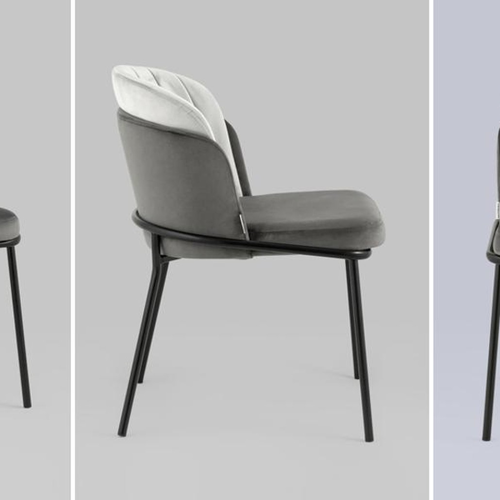 Стул Penelope Chair Серый велюр Металлические Ножки