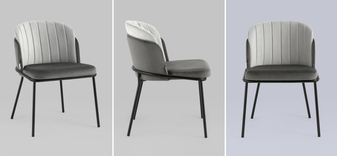 Стул Penelope Chair Серый велюр Металлические Ножки
