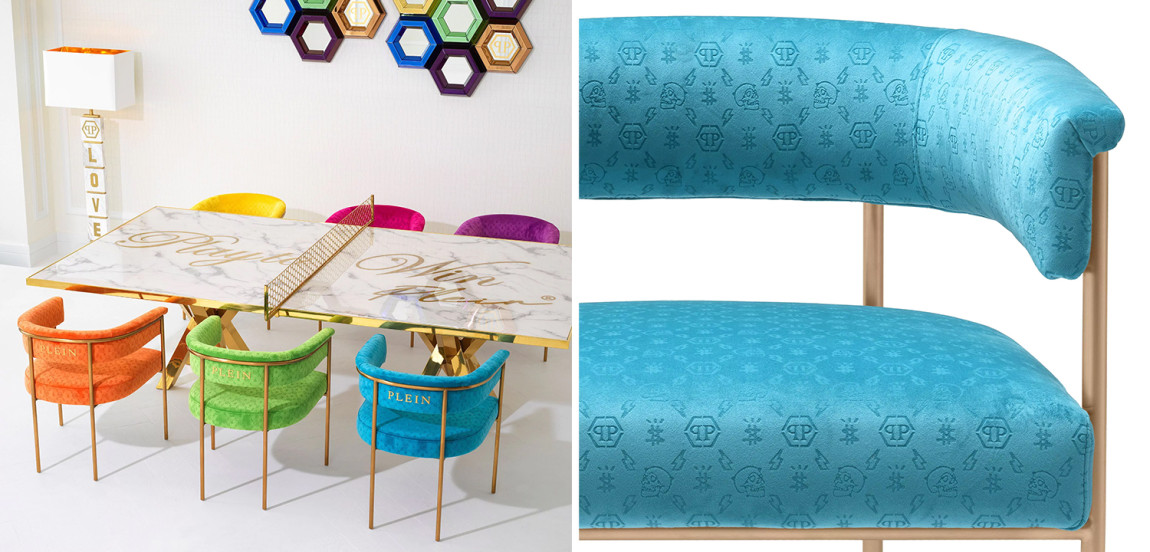 Стул Philipp Plein Dining Chair Monogram Голубой