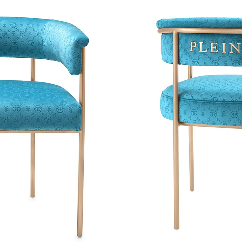 Стул Philipp Plein Dining Chair Monogram Голубой