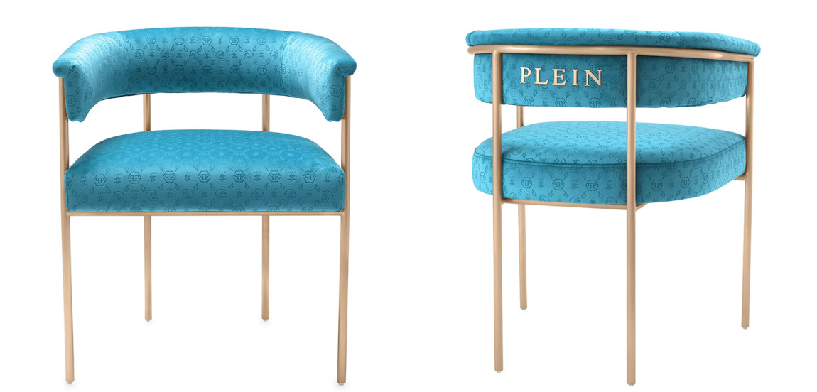 Стул Philipp Plein Dining Chair Monogram Голубой