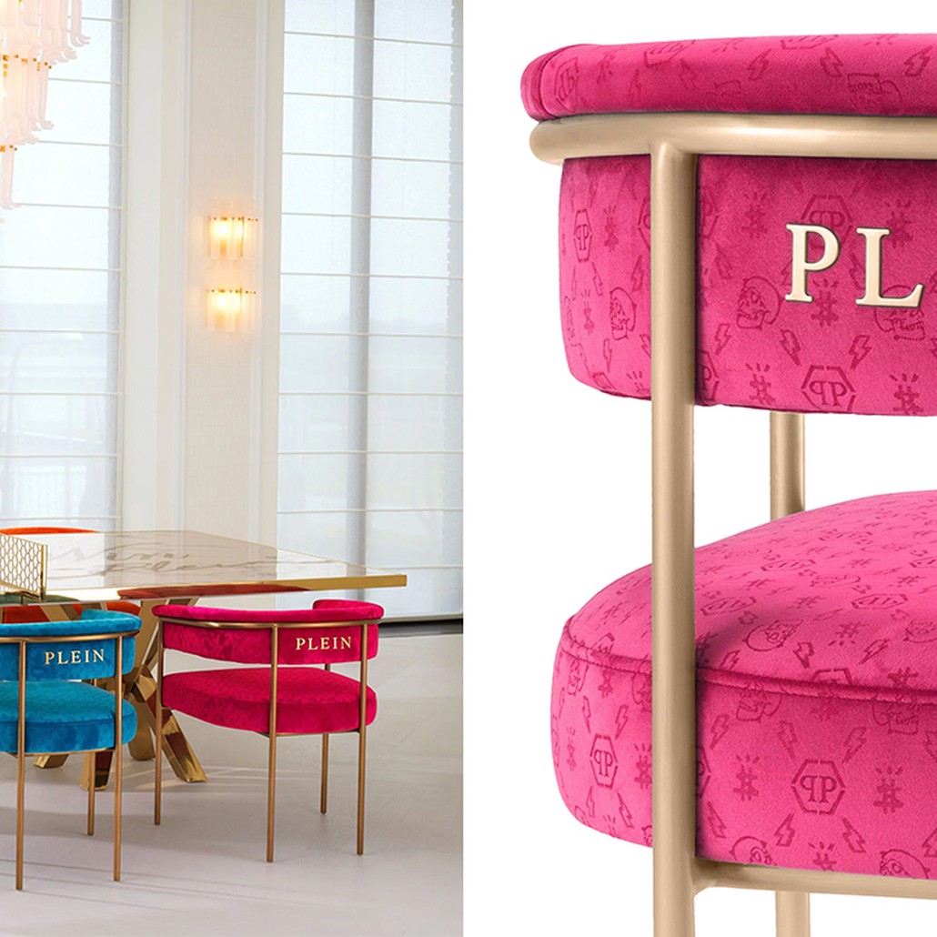 Стул Philipp Plein Dining Chair Monogram Розовый