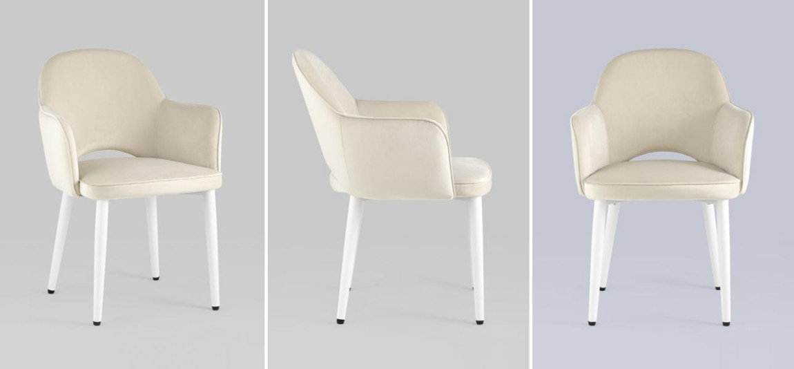 Стул SHARRON Молочный Велюр Белые Ножки