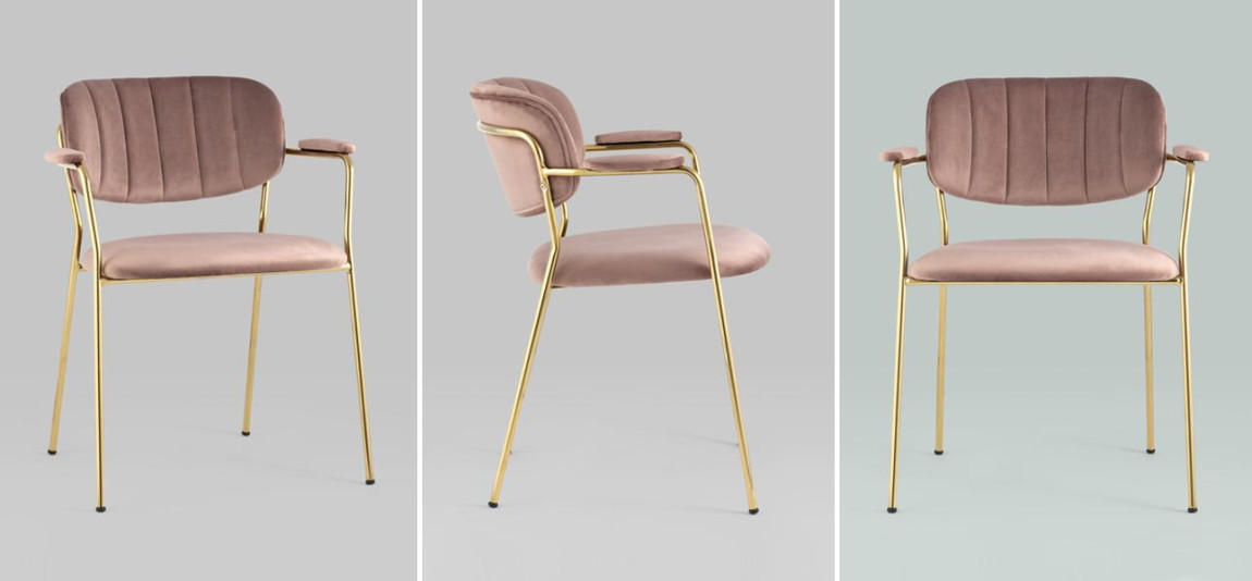 Стул Singer Chair Золотой Металл Пыльная Роза