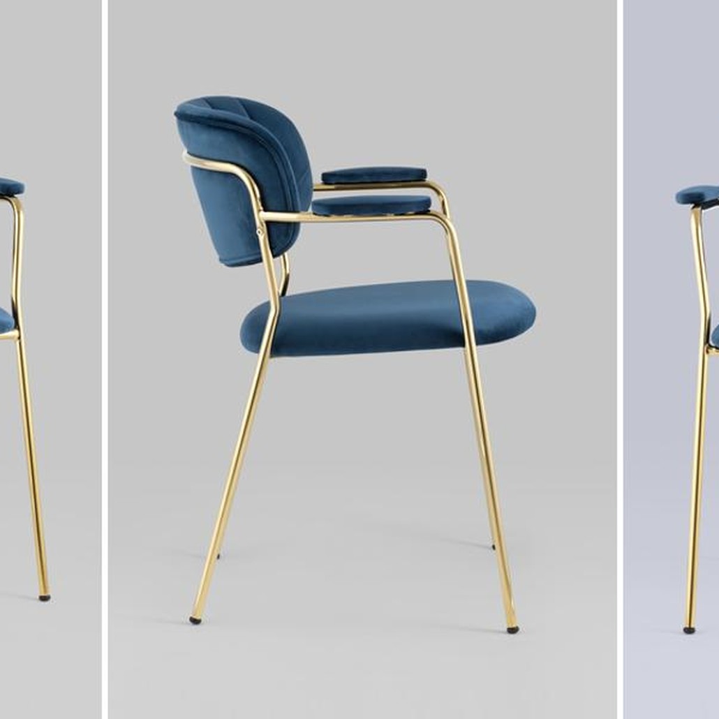 Стул Singer Chair Золотой Металл Синий Велюр