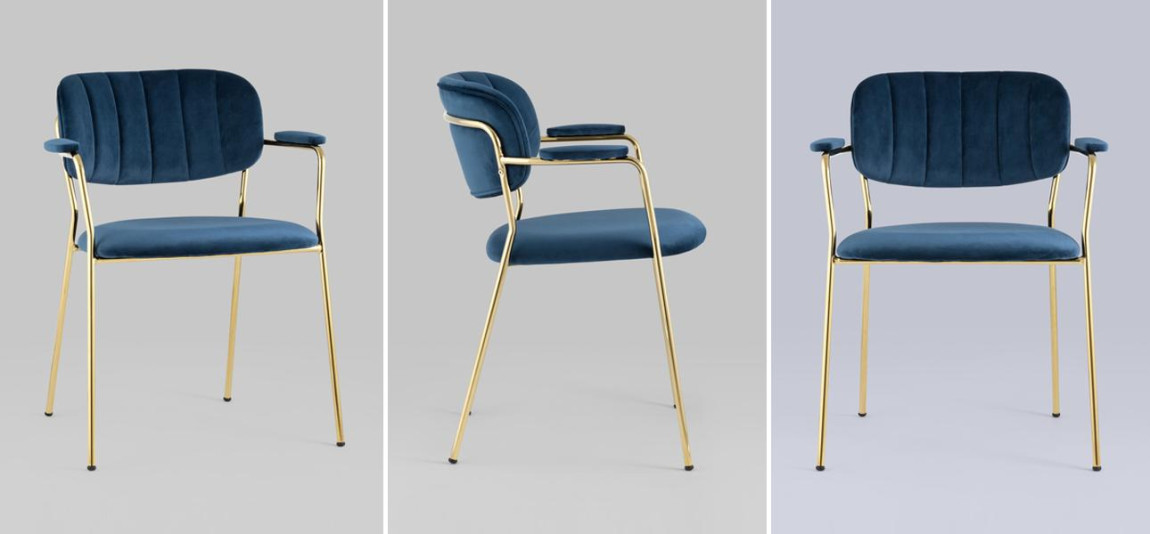 Стул Singer Chair Золотой Металл Синий Велюр
