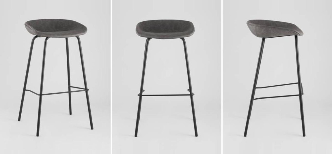 Стул Барный без Спинки Винтажная Серая Экокожа Vendramin Bar Chair