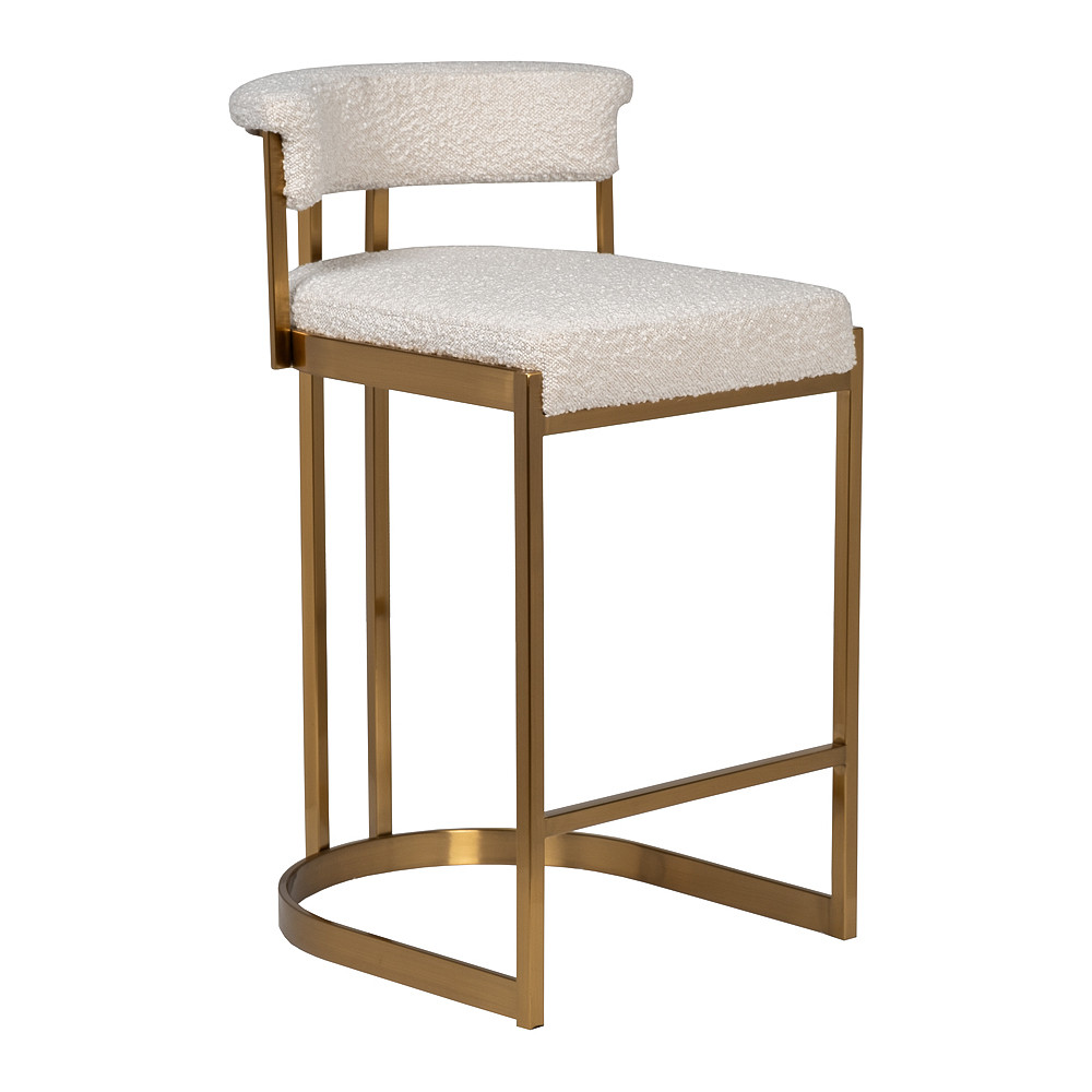 Стул барный букле бежевый с каркасом цвета матовое золото Tactility