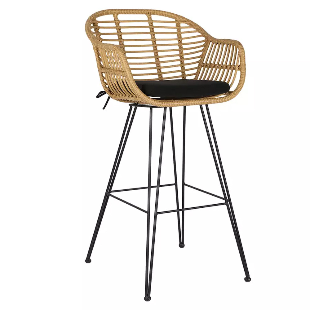 Стул барный с ротанговым плетением Half Bar Chair with Wicker с подлокотниками