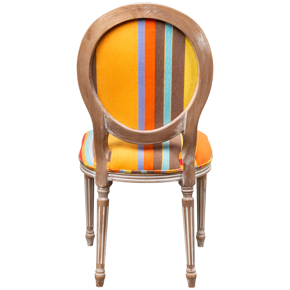 Стул бежевый в разноцветную полоску из натурального бука с изображением птиц и цветов Blooming Blue Birds Colorful Stripes Chair