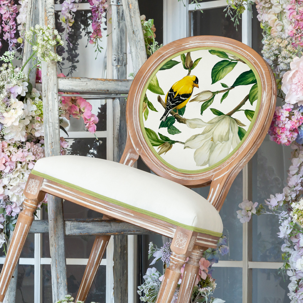 Стул бежевый из натурального бука с изображением птиц и цветов Blooming Birds