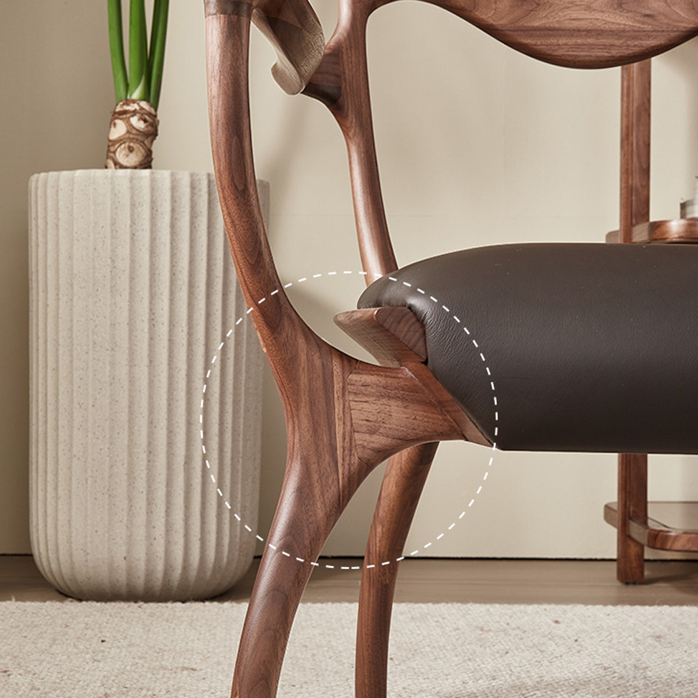 Стул деревянный с мягким сиденьем из коричневой натуральной кожи Moon Walnut Furniture