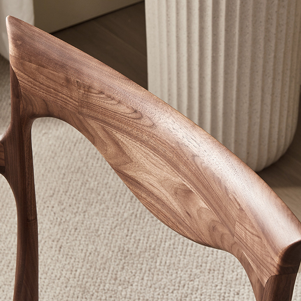 Стул деревянный с мягким сиденьем из коричневой натуральной кожи Moon Walnut Furniture