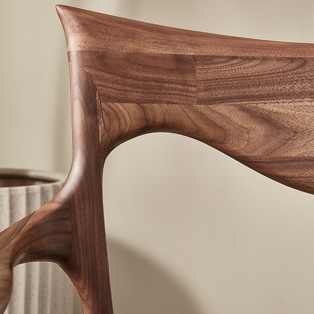 Стул деревянный с мягким сиденьем из коричневой натуральной кожи Moon Walnut Furniture