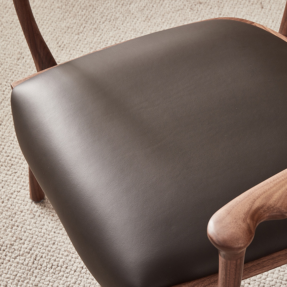 Стул деревянный с мягким сиденьем из коричневой натуральной кожи Moon Walnut Furniture