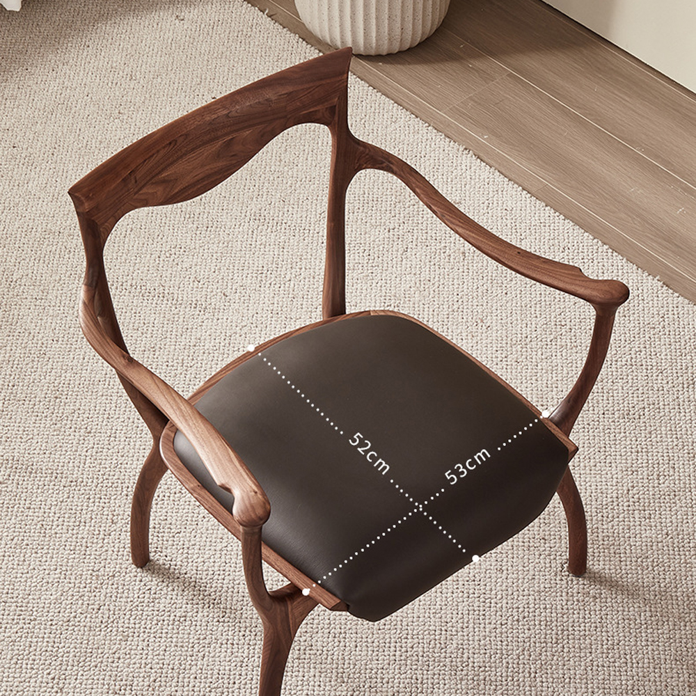 Стул деревянный с мягким сиденьем из коричневой натуральной кожи Moon Walnut Furniture