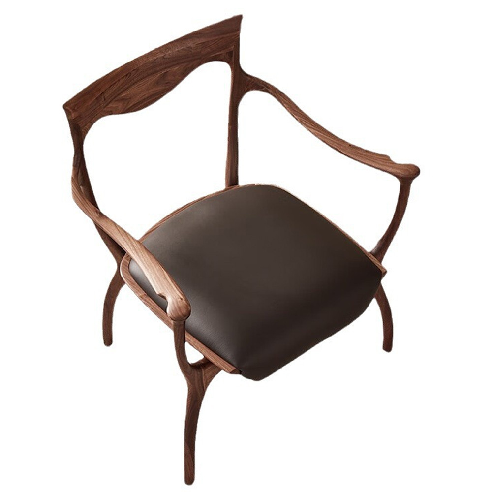Стул деревянный с мягким сиденьем из коричневой натуральной кожи Moon Walnut Furniture