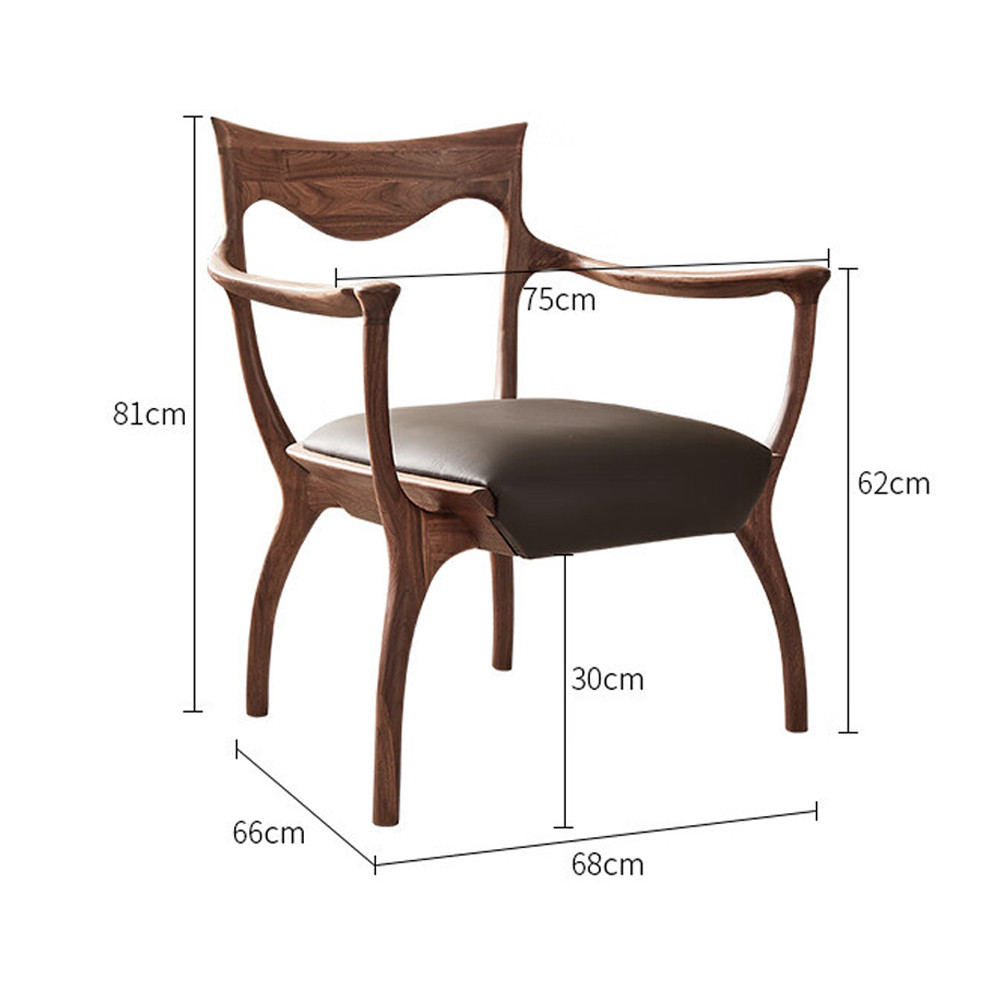 Стул деревянный с мягким сиденьем из коричневой натуральной кожи Moon Walnut Furniture