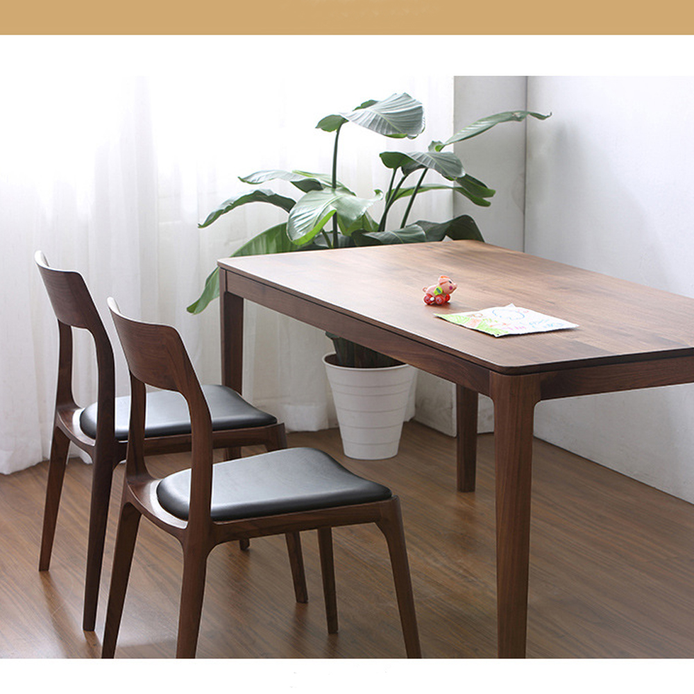 Стул деревянный с мягким сиденьем из черной натуральной кожи Moon Walnut Furniture