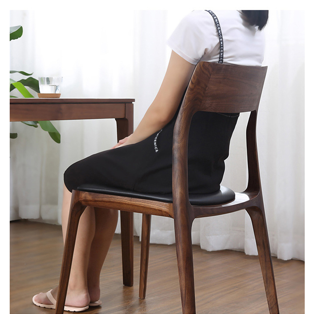 Стул деревянный с мягким сиденьем из черной натуральной кожи Moon Walnut Furniture