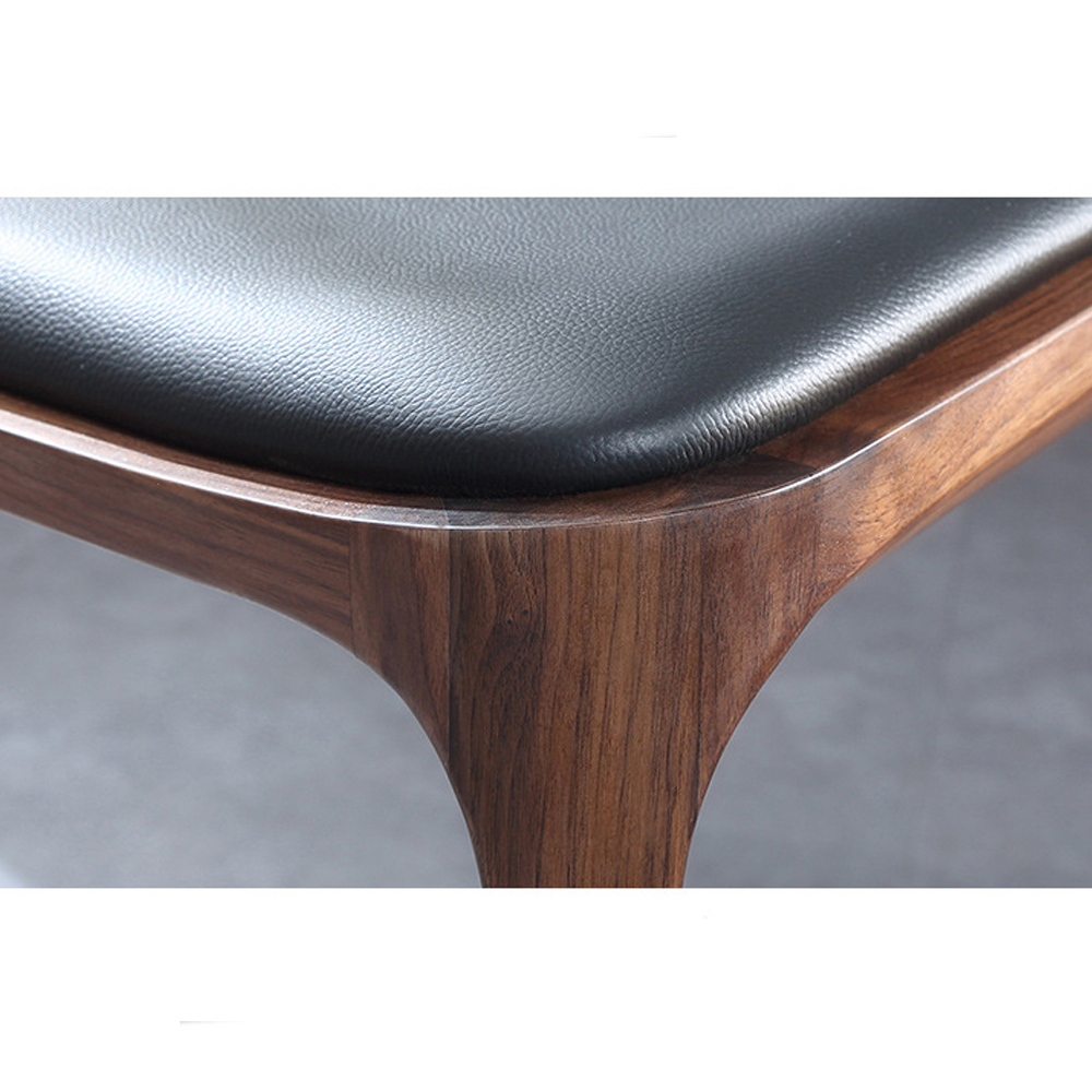 Стул деревянный с мягким сиденьем из черной натуральной кожи Moon Walnut Furniture