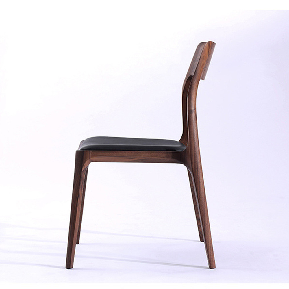 Стул деревянный с мягким сиденьем из черной натуральной кожи Moon Walnut Furniture