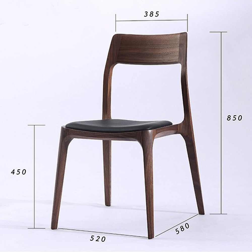 Стул деревянный с мягким сиденьем из черной натуральной кожи Moon Walnut Furniture