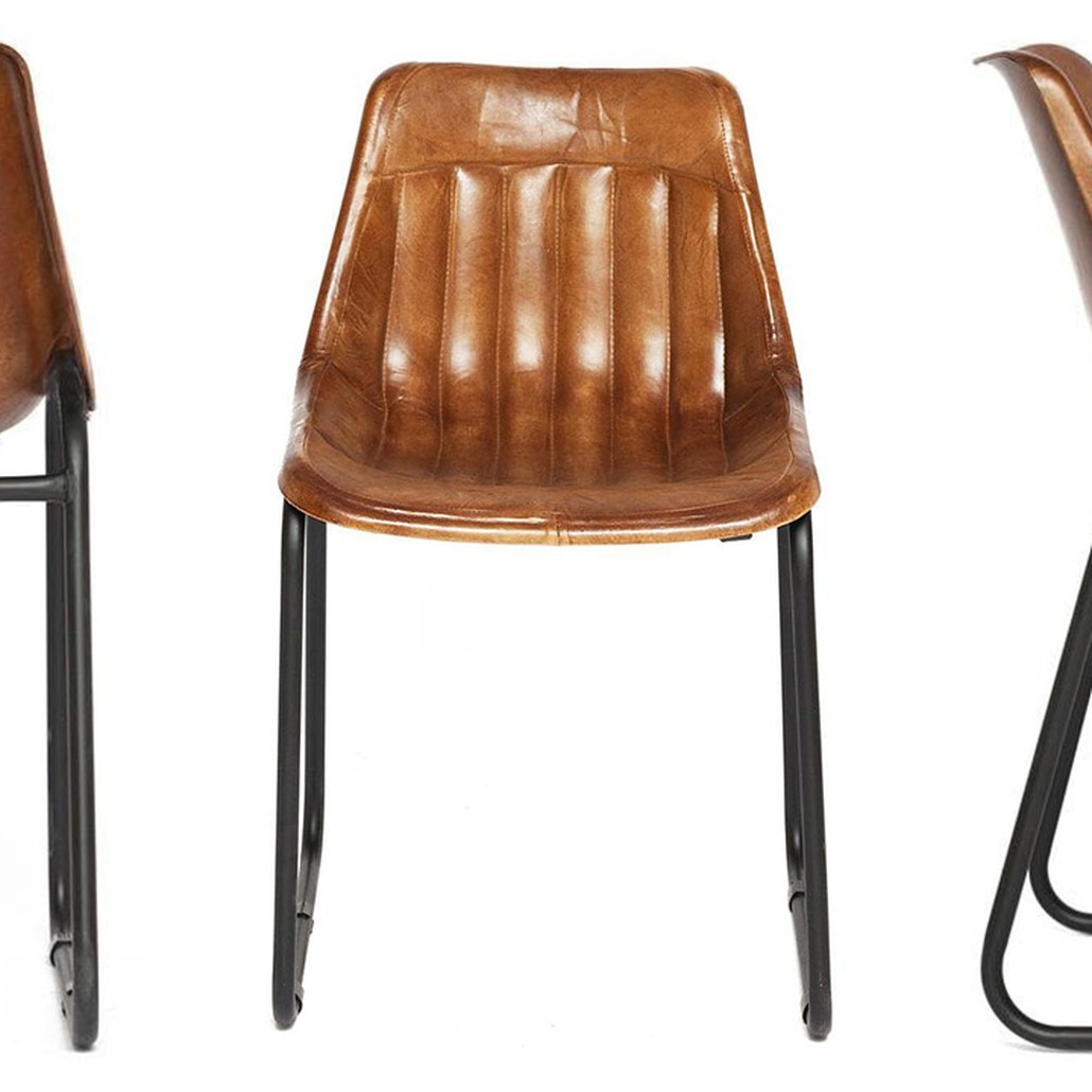Стул из кожи буйвола Industrial leather dining chair