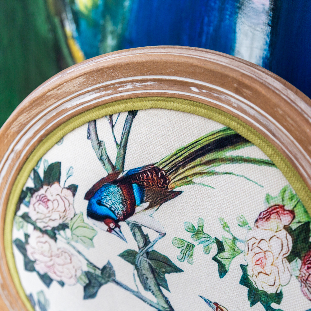 Стул из массива бука бежевый с изображением птиц и цветов Beige Green Chinoiserie Rose Garden Chair