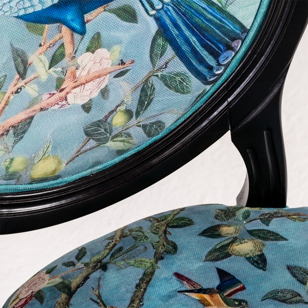 Стул из массива бука бирюзовый с изображением птиц в саду Turquoise Chinoiserie Bird Chair