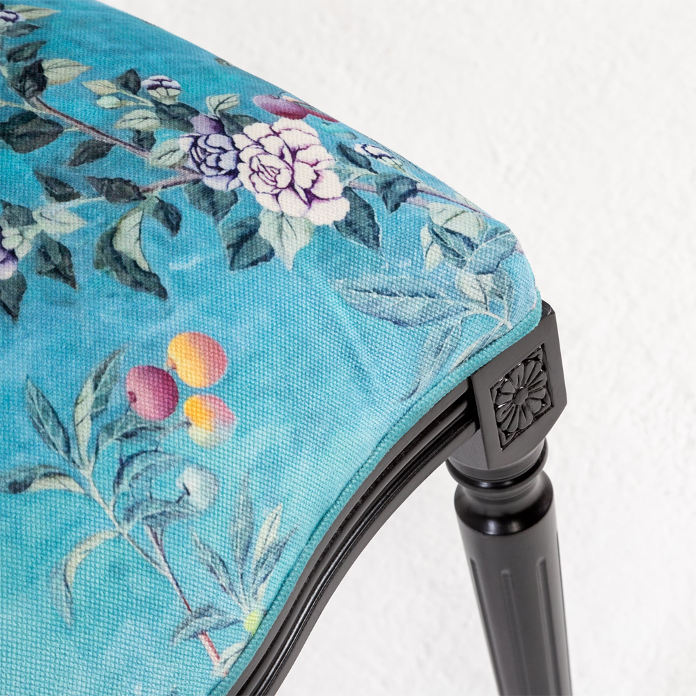 Стул из массива бука бирюзовый с изображением птиц в саду Turquoise Chinoiserie Blue Bird Chair