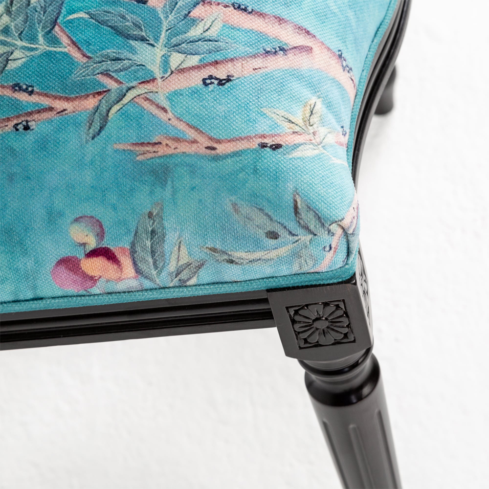 Стул из массива бука бирюзовый с изображением птиц в саду Turquoise Chinoiserie Blue Bird Chair