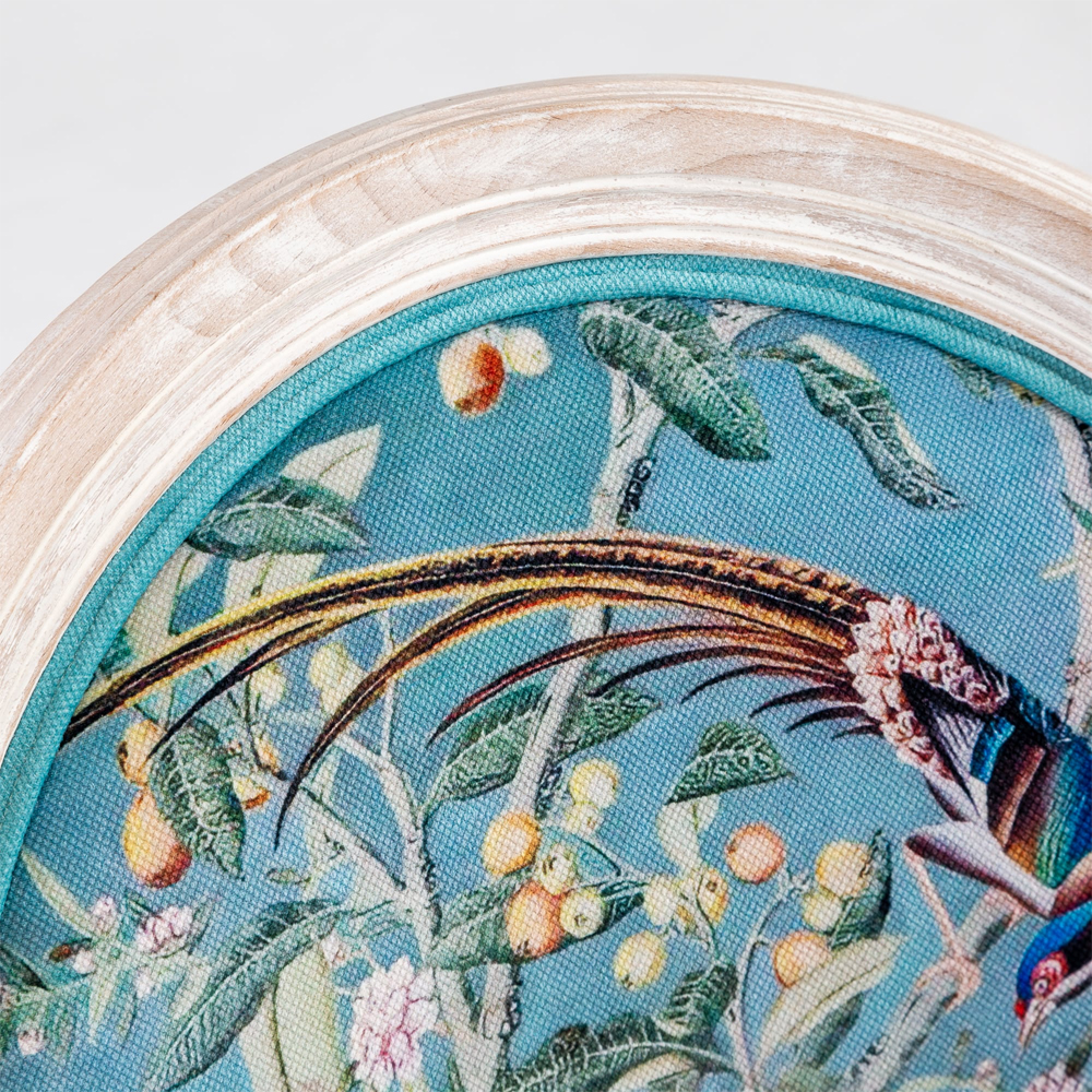 Стул из массива бука бирюзовый с изображением птиц и цветов Turquoise Beige Chinoiserie Birds Garden Chair