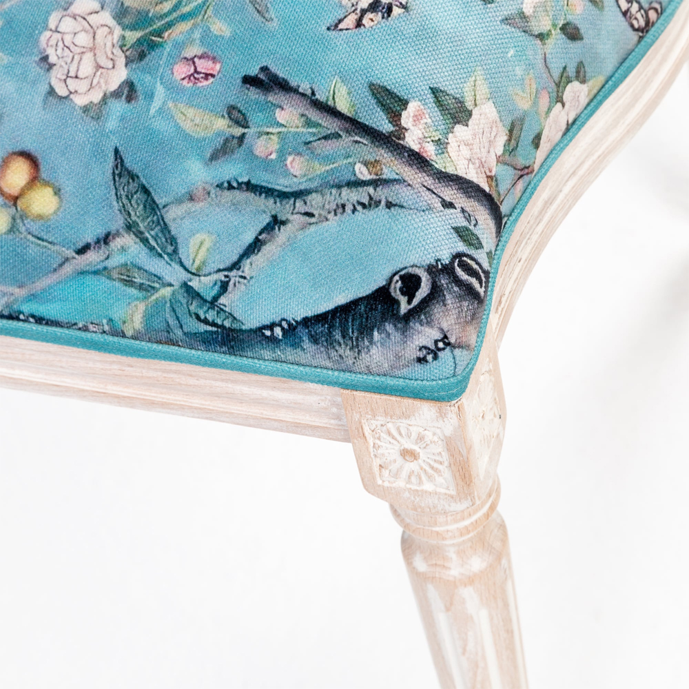 Стул из массива бука бирюзовый с изображением птиц и цветов Turquoise Beige Chinoiserie Birds Garden Chair