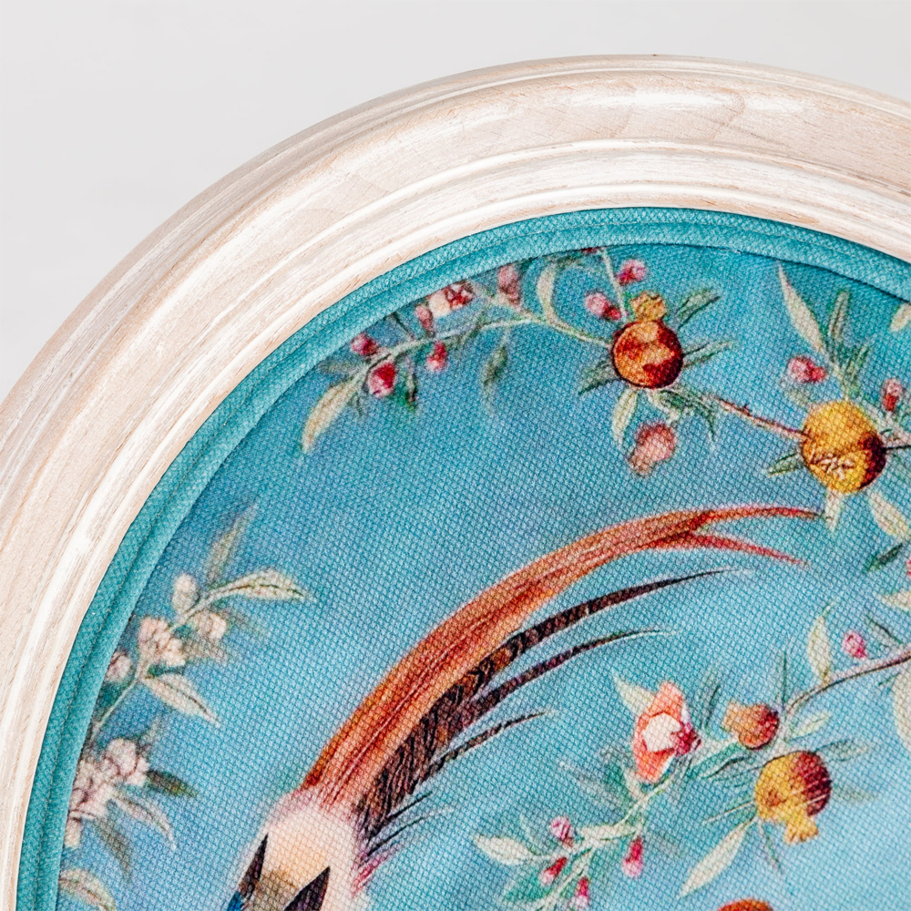 Стул из массива бука бирюзовый с изображением птиц и цветов Turquoise Beige Chinoiserie Peach Garden Chair