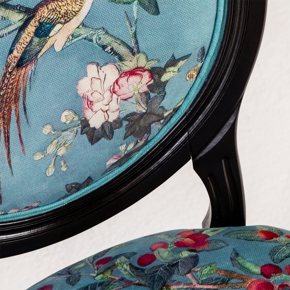 Стул из массива бука бирюзовый с изображением птиц и цветов Turquoise Chinoiserie Birds Garden Chair