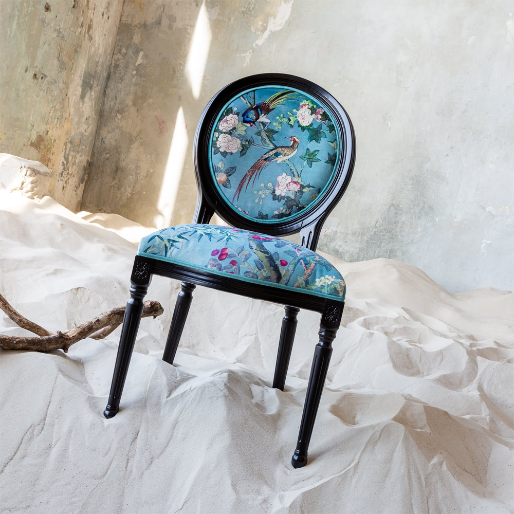 Стул из массива бука бирюзовый с изображением птиц и цветов Turquoise Chinoiserie Birds Garden Chair