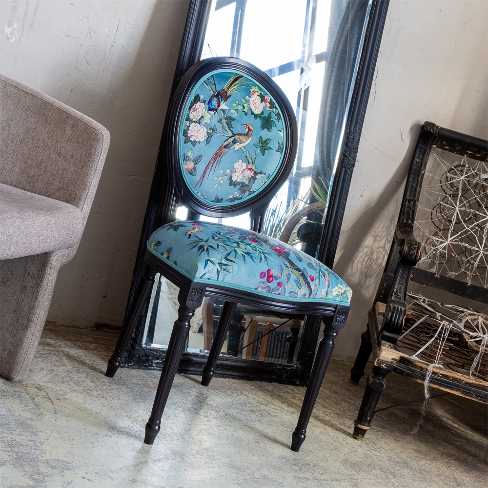 Стул из массива бука бирюзовый с изображением птиц и цветов Turquoise Chinoiserie Birds Garden Chair