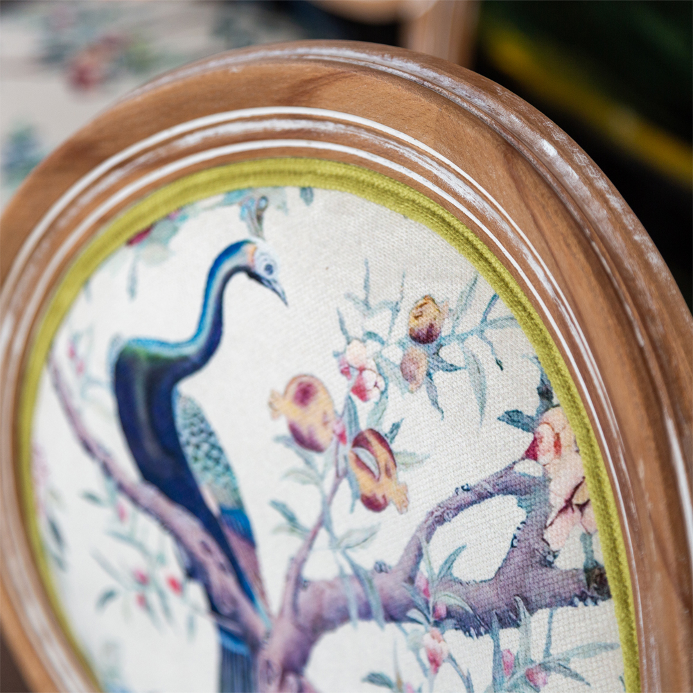 Стул из массива бука с изображением птиц и цветов Beige Green Chinoiserie Garden Chair