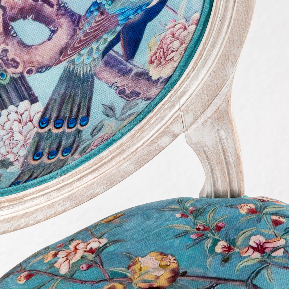 Стул из массива бука с изображением птиц и цветов Turquoise Beige Chinoiserie Garden Chair