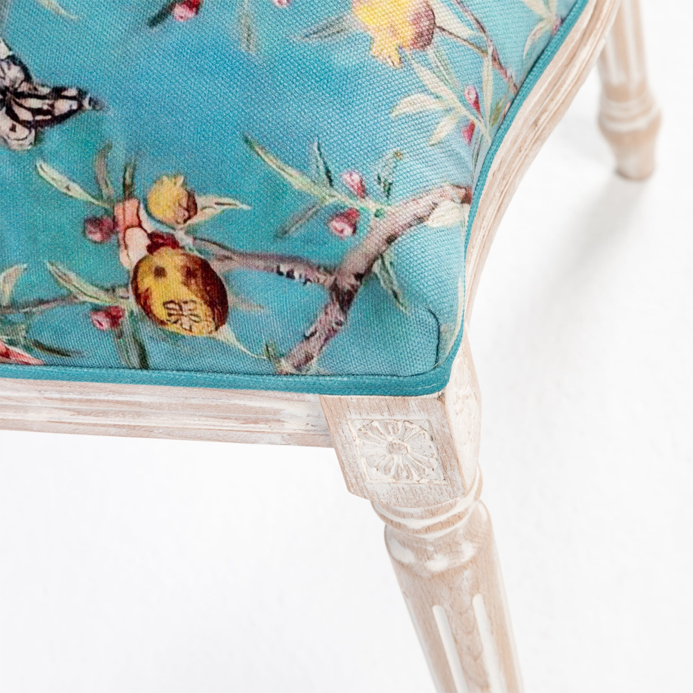 Стул из массива бука с изображением птиц и цветов Turquoise Beige Chinoiserie Garden Chair