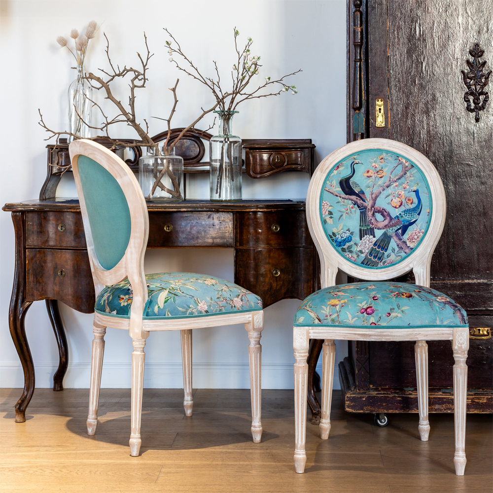 Стул из массива бука с изображением птиц и цветов Turquoise Beige Chinoiserie Garden Chair