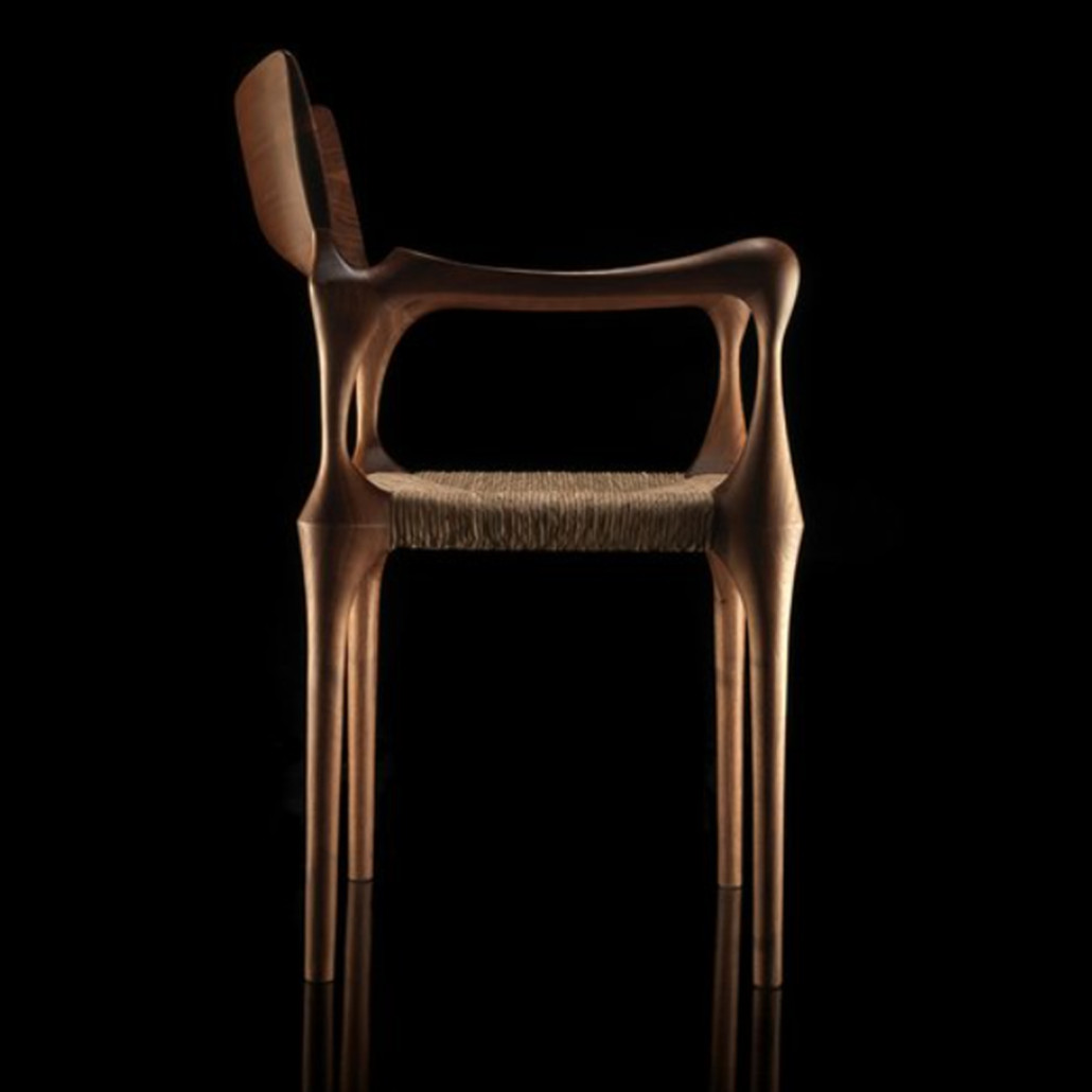 Стул из Ореха с плетеным сидением Kronos Dining Chair Brown
